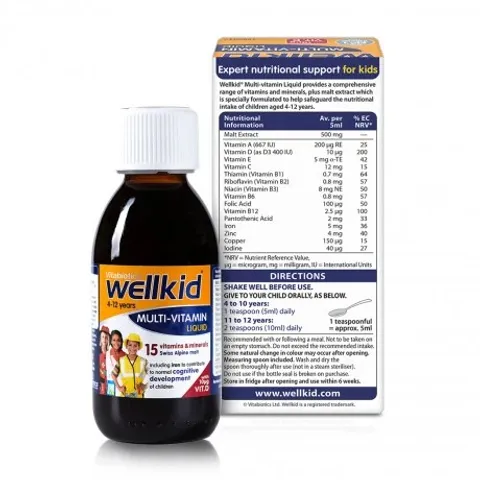 Siro Wellkid Multivitamin Liquid 150ml - Vitamin tổng hợp cho trẻ từ 4-12 tuổi, tăng cường sức đề kháng và phát triển toàn diện