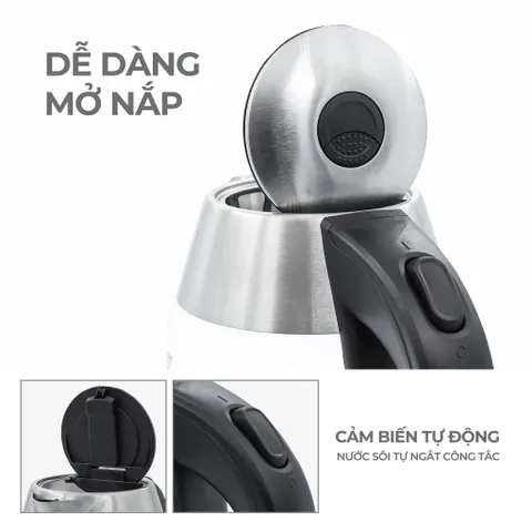 Ấm Siêu Tốc Thủy Tinh Lebenlang LBWE2626 - Công Suất 1850W-2200W, Dung Tích 1.8L, Đế Xoay 360 Độ, Tự Ngắt Khi Nước Sôi