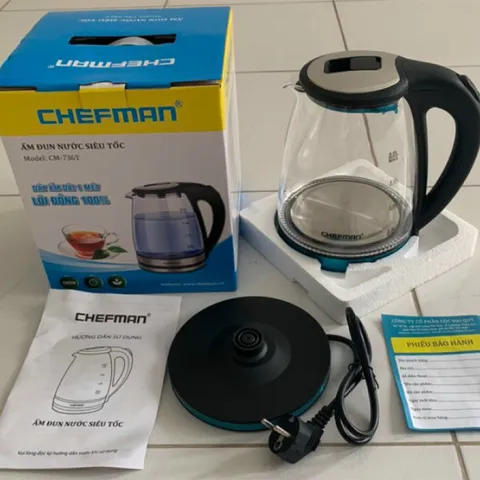 Ấm Siêu Tốc Thủy Tinh Chefman CM-736T - Dung Tích 2 Lít, Công Suất 1500W, Thiết Kế Cao Cấp, Đun Nước Nhanh Chóng, Tiện Lợi Sử Dụng
