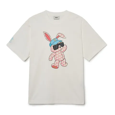 Áo Phông MLB New York Yankees Hình Thỏ - Cotton Trắng, Cổ Tròn, Cộc Tay Dành Cho Unisex - Thời Trang Đường Phố Năng Động
