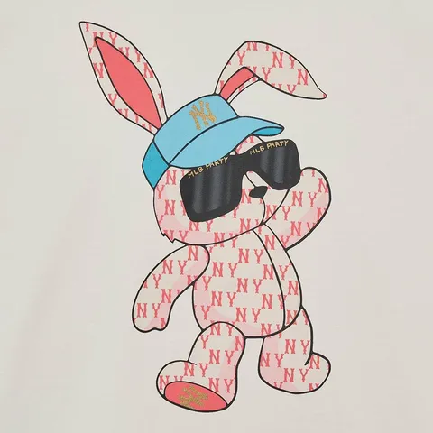 Áo Phông MLB New York Yankees Hình Thỏ - Cotton Trắng, Cổ Tròn, Cộc Tay Dành Cho Unisex - Thời Trang Đường Phố Năng Động