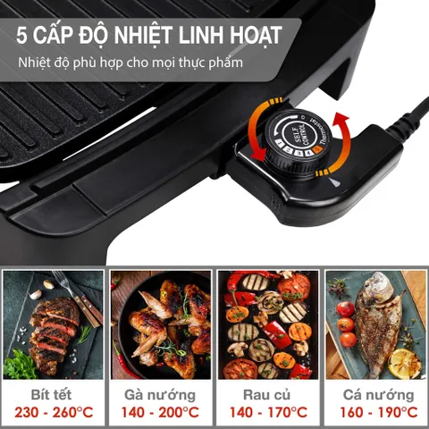 Bếp Nướng Điện Lebenlang LBG8588 Cao Cấp Không Khói - 5 Chế Độ Nhiệt, Bề Mặt Chống Dính, Tay Cầm Cách Nhiệt - Giao Hàng Toàn Quốc