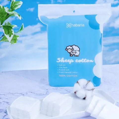 Bông Tẩy Trang Habaria Sheep Cotton - 234 Miếng 100% Cotton Tự Nhiên, Mềm Mịn, Không Gây Kích Ứng, Dùng Cho Mọi Loại Da