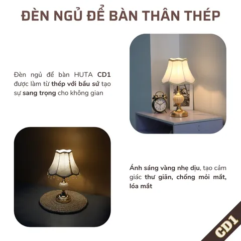 Đèn Ngủ Huta Light For Life CD1 - Đèn Bàn Sang Trọng Bằng Thép và Sứ, Tiết Kiệm Điện, Trang Trí Nội Thất Thông Minh