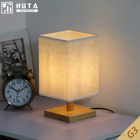 Đèn Ngủ Để Bàn Huta Light For Life G3 - Chao Vuông Vải Lanh Vintage, Ánh Sáng Vàng Ấm Thư Giãn, Trang Trí Nội Thất Hiện Đại
