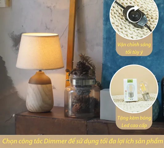 Đèn Ngủ Để Bàn Gốm Sứ Vân Gỗ Huta Light For Life S11 - Đèn Chiếu Sáng Trang Trí Sang Trọng, Tiết Kiệm Điện, Dễ Dàng Thay Thế Bóng E27