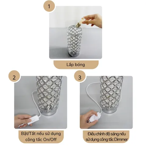 Đèn Ngủ Pha Lê Để Bàn Huta Light For Life PL1 - Sang Trọng, Kim Loại Chống Gỉ, Ánh Sáng Vàng Ấm, Thích Hợp Cho Mọi Không Gian