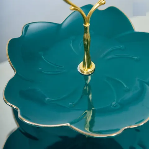 Đĩa Sứ 3 Tầng Trụ Kim Loại Ghome - Đồ Trang Trí Đựng Bánh Kẹo và Hoa Quả Sang Trọng, Thích Hợp Biếu Tặng Dịp Tân Gia