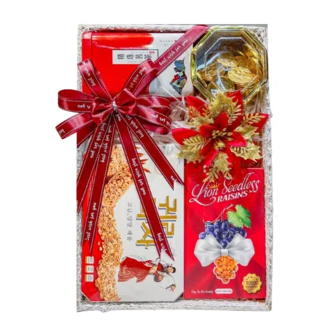 Giỏ Quà Tết Đế Gỗ 4 Món Cao Cấp Tông Màu Đỏ Sang Trọng - Quà Tặng Ý Nghĩa Dịp Tết Thịnh Vượng