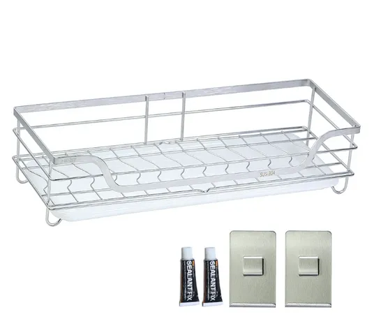 Kệ Đựng Chén Dán Tường Inox 304 - Tiết Kiệm Không Gian Nhà Bếp Hobby Home Decor KCH, Khay Hứng Nước, Chắc Chắn, Thiết Kế Hiện Đại