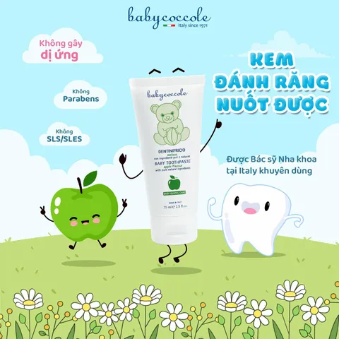 Kem Đánh Răng Babycoccole Hỗ Trợ Ngăn Ngừa Sâu Răng Cho Bé 12M+ - Hương Trái Cây Ngọt Ngào, An Toàn Khi Nuốt