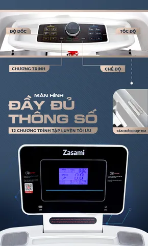 Máy Chạy Bộ Zasami KZ-C2205M - Động Cơ 3HP, Tập Đa Dạng, Hệ Thống Giảm Chấn, Khung Chắc Chắn, Hỗ Trợ 130kg, Tùy Chỉnh Bài Tập