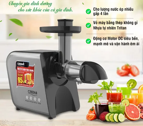 Máy Ép Chậm Trục Ngang Creen CRJ-250 - Ép Kiệt 95% Nước, Công Suất 250W, Tiết Kiệm Dinh Dưỡng, Dễ Vệ Sinh - Thích Hợp Cho Nhà Bếp