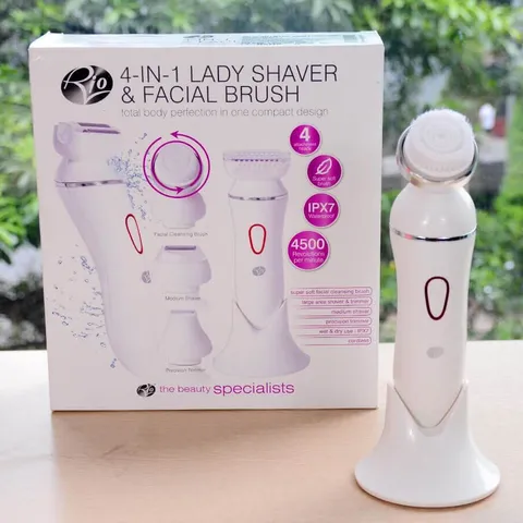 Máy Rửa Mặt Rio 4in1 - Shaver & Facial Brush Đa Năng, Chống Nước IPX7, Lý Tưởng Cho Làm Sạch & Tỉa Lông Mày, Dễ Dàng Mang Theo