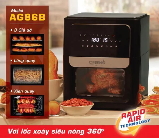Nồi Chiên Không Dầu Đối Lưu Creen AG86B 12 Lít - Công Suất 1.700W, Chiên Nướng Tiện Lợi, Dinh Dưỡng, Không Dầu Mỡ