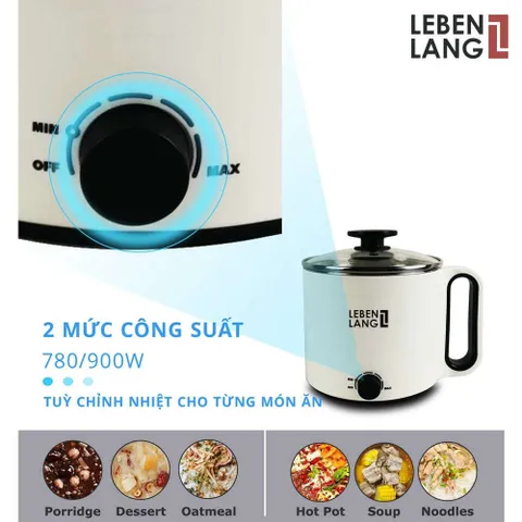 Nồi Lẩu Điện Mini 1.5L Lebenlang LBEC0808 - Công Suất 900W, Dùng Cho 2-3 Người, Thiết Kế Gọn Nhẹ, Màu Trắng Thời Trang