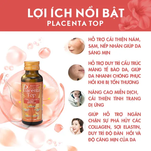 Nước Uống Nhau Thai Placenta Top Shinnippai Nhật Bản - Hỗ Trợ Giảm Thâm Nám, Làm Sáng Da, Trẻ Hoá Da (Hộp 10 Chai 50ml)