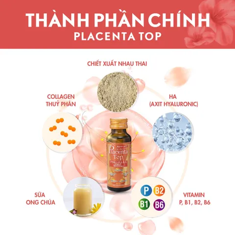 Nước Uống Nhau Thai Placenta Top Shinnippai Nhật Bản - Hỗ Trợ Giảm Thâm Nám, Làm Sáng Da, Trẻ Hoá Da (Hộp 10 Chai 50ml)