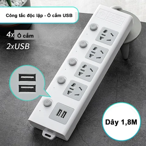 Ổ Cắm Điện Đa Năng Thông Minh Jiashi 2 Cổng USB - Tiện Ích Cao, Khả Năng Chịu Tải Lớn, Dây Dài 1.8m