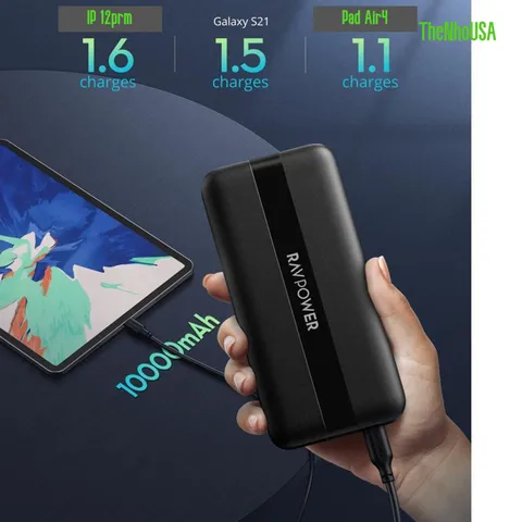 Pin sạc nhanh RAVPower 10000mAh RP-PB236 20W - Sạc dự phòng mỏng nhẹ, dung lượng lớn, sạc nhanh Type C công suất 20W