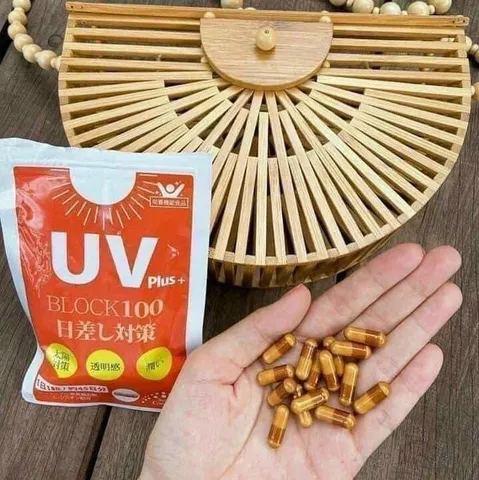 Viên uống chống nắng UV Plus+ Block 100 Nhật Bản - Bảo vệ da, chống sạm màu, tăng cường độ ẩm, túi 45 viên dễ uống