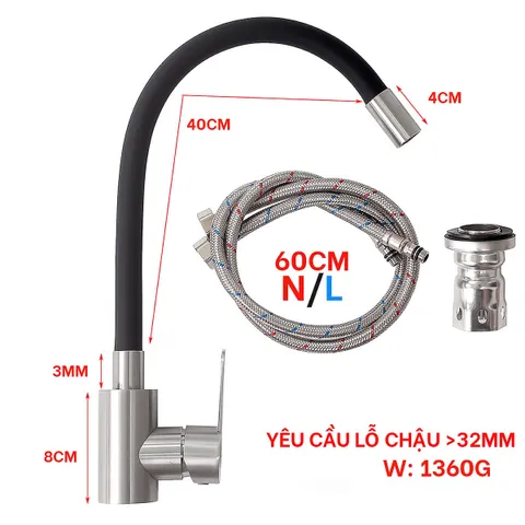 Vòi Nước Rửa Chén Nóng Lạnh Đầu Mềm Inox 304 Hobby Home Decor VTM1 - Thiết Kế Linh Hoạt Chống Rỉ Sét, Tiện Lợi Cho Nhà Bếp