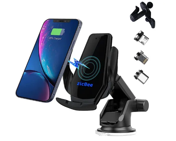 Bộ Sạc Nhanh Zicbee Qi Không Dây 15W Kèm Giá Đỡ Điện Thoại Ô Tô MGA037 - Sạc Tự Động, Thiết Kế Tiện Lợi, Phù Hợp Nhiều Hãng Smartphone