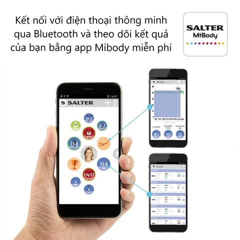 Cân phân tích chỉ số cơ thể Salter 9192BK3R - Kết nối App Bluetooth, 8 thông số, BIA, bảo hành 5 năm - Thiết kế hiện đại cho gia đình bạn