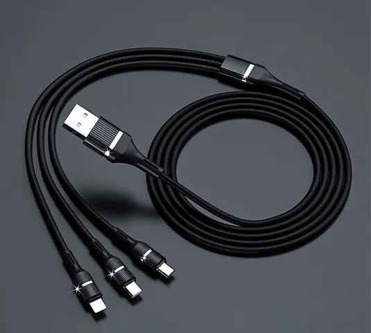Cáp Sạc Nhanh 3 Đầu Bọc Dù Type C, Lightning, Micro USB 1.2m - Sạc Tối Đa 60W, Tiện Lợi Cho Tất Cả Thiết Bị Điện Thoại