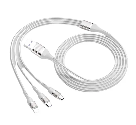 Cáp Sạc Nhanh 3 Đầu Bọc Dù Type C, Lightning, Micro USB 1.2m - Sạc Tối Đa 60W, Tiện Lợi Cho Tất Cả Thiết Bị Điện Thoại