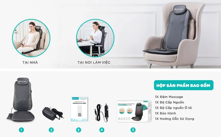 Đệm Ghế Massage Lưng 3D KINGTECH KC-500S - Thiết Kế Công Thái Học, Công Nghệ Shiatsu Hiện Đại, Giải Pháp Thư Giãn Tối Ưu