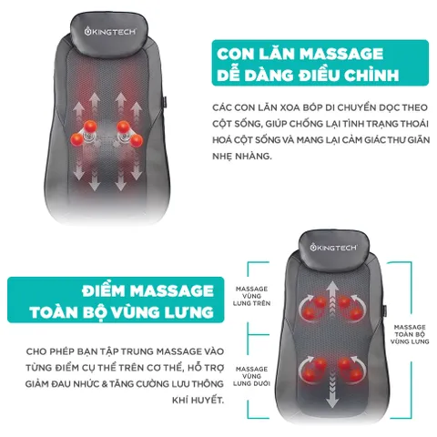 Đệm Ghế Massage Lưng 3D KINGTECH KC-500S - Thiết Kế Công Thái Học, Công Nghệ Shiatsu Hiện Đại, Giải Pháp Thư Giãn Tối Ưu