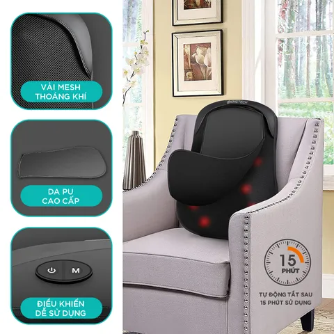 Đệm Massage Lưng Kingtech KC-300 - 12 Đầu Massage Shiatsu Có Hẹn Giờ, Nhiệt Hồng Ngoại, Thiết Kế Hiện Đại, Thoáng Khí