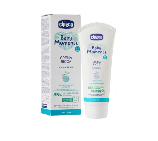 Kem Dưỡng Ẩm Chicco Rich Cream 100ml - Dưỡng Da Mềm Mịn, Chứa Omega và Vitamin E, An Toàn Cho Trẻ Sơ Sinh
