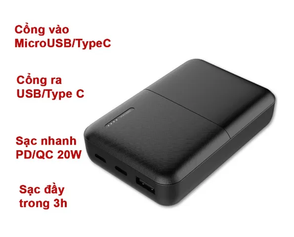 Pin Dự Phòng Sạc Nhanh PD 20W QC3.0 10.000mAh/20.000mAh - Hiệu Suất Cao 90% Cho Tất Cả Điện Thoại