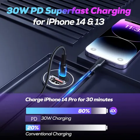Tẩu Sạc Nhanh Mini Ô Tô 2 Cổng USB & Type C PD QC 30W 45W - Thiết Kế Gọn Nhẹ, Tương Thích Nhiều Thiết Bị