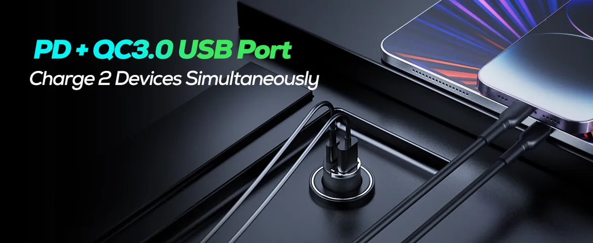 Tẩu Sạc Nhanh Mini Ô Tô 2 Cổng USB & Type C PD QC 30W 45W - Thiết Kế Gọn Nhẹ, Tương Thích Nhiều Thiết Bị
