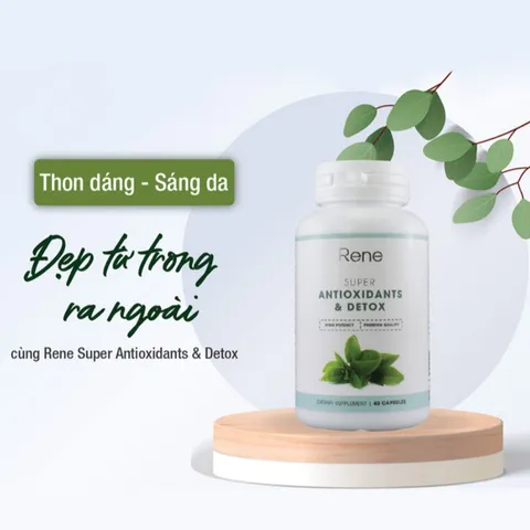 Viên uống thanh lọc cơ thể Rene Super Antioxidants & Detox - Hỗ trợ giảm cân, trẻ hóa da, lọ 40 viên, tăng cường sức khỏe và năng lượng