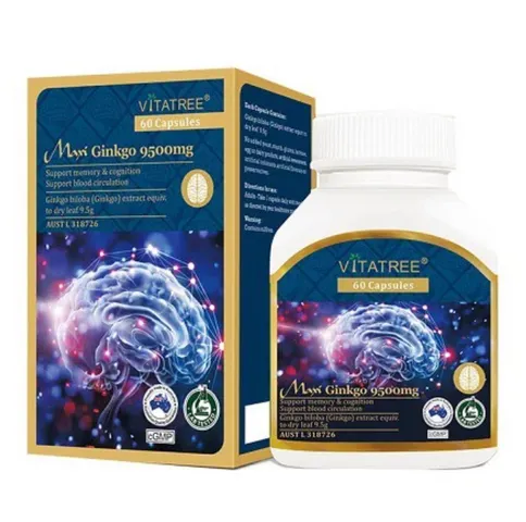 Viên uống bổ não Vitatree Maxi Ginkgo 9500mg - Hỗ trợ trí nhớ, tinh thần tỉnh táo, cải thiện tuần hoàn máu, 60 viên