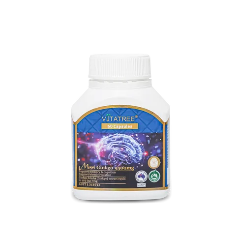 Viên uống bổ não Vitatree Maxi Ginkgo 9500mg - Hỗ trợ trí nhớ, tinh thần tỉnh táo, cải thiện tuần hoàn máu, 60 viên
