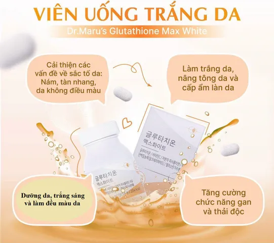 Viên uống trắng da Dr.Maru’s Glutathione Max White - Hỗ trợ làm sáng da, cải thiện tình trạng nám, sản phẩm chính hãng Hàn Quốc