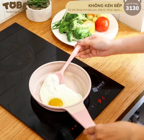 Bộ Nồi Chảo Đá Tobe 3130 Phủ Ceramic Kèm Thìa Silicone - Nấu nhanh, Tiết Kiệm Năng Lượng, Chống Dính, Dễ Vệ Sinh