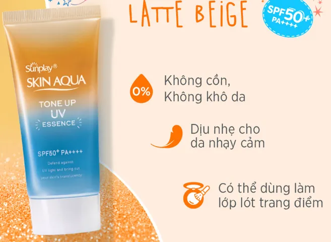 Kem Chống Nắng Sunplay Skin Aqua Tone Up UV Essence Latte Beige SPF50+ PA++++ - Giữ ẩm, Nâng tông da, Phù hợp cho da thường và da khô