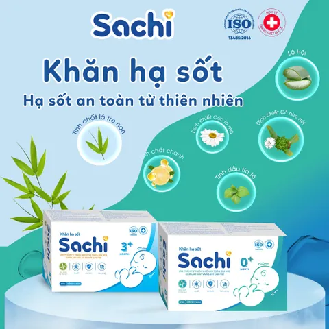 Khăn Lau Hạ Sốt Sachi Cho Bé - An Toàn, Từ Thiên Nhiên Hỗ Trợ Làm Mát và Hạ Nhiệt Cho Trẻ Sơ Sinh và Trên 3 Tháng Tuổi