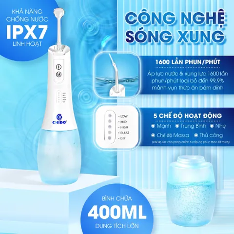 Máy tăm nước Chido WF-238 Chống Nước IPX7 - 5 Chế Độ Vệ Sinh Răng Miệng Hiệu Quả, Công Nghệ Sóng Xung, Pin Lithium, Dung Tích 400ml