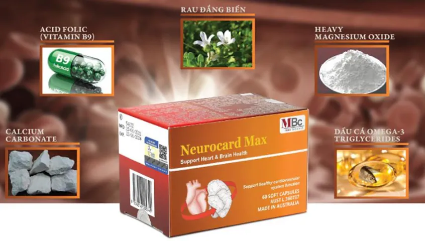 Viên uống hỗ trợ não bộ và tim mạch Neurocard Max 60 viên - Bổ sung Omega-3, Bacopa Monnieri, cải thiện trí nhớ và sức khỏe tim mạch từ Úc