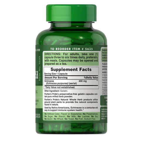 Viên Uống Tăng Đề Kháng Puritan's Pride Echinacea 400mg - Hỗ Trợ Miễn Dịch, Ngừa Cúm, Cải Thiện Sức Khỏe Tự Nhiên, Lọ 200 Viên