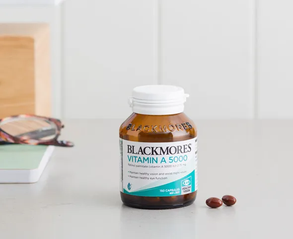 Viên uống Vitamin A 5000IU Blackmores hỗ trợ thị lực đêm, phục hồi sức khỏe mắt - Lọ 150 viên bổ sung cần thiết cho cơ thể.