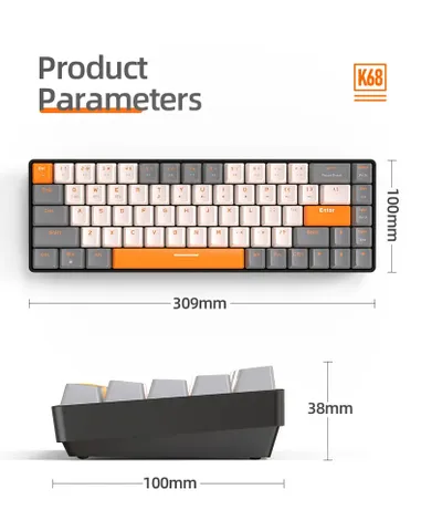Bàn Phím Cơ Không Dây K68 - Kết Nối Máy Tính, Điện Thoại, Tablet - Thiết Kế Gọn Gàng, Red Switch êm ái, Hotswap tùy chỉnh
