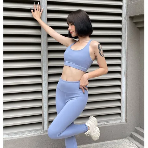 Bộ Đồ Tập Gym Nữ S210513-1 - Áo Bra 4 Dây Đan Chéo Lưng và Quần Legging Cạp Cao Thời Trang, Chất Liệu Thun Cao Cấp